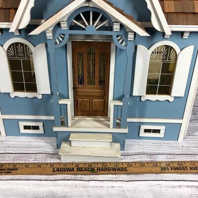 Blue Wood Two Story Dollhouse Cottage with Furniture