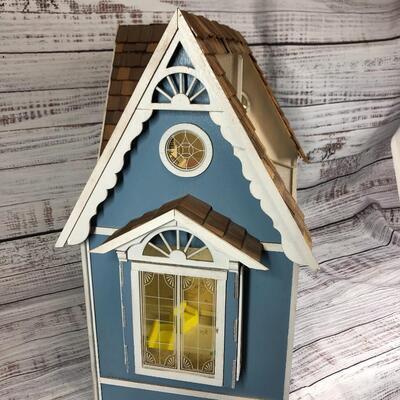 Blue Wood Two Story Dollhouse Cottage with Furniture