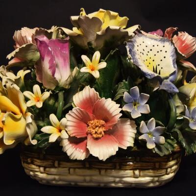 Large Capodimonte Porcelain Flower Arrangement 13" tall x 16" wide
