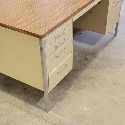 Lot 110: Vintage Metal and Wood Office Desk #1