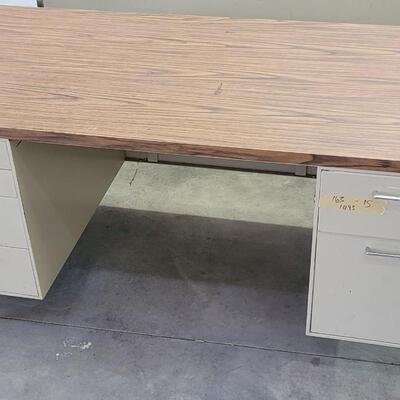 Lot 111: Vintage Metal and Wood Office Desk #2