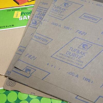 Lot 128: Assorted Sandpaper Packs + (2) Safety Glasses and Pack of Dust Masks