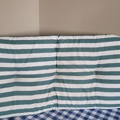 Lot 179: Vintage Green & White Stripe Bench Cushion (Has some Discoloration)