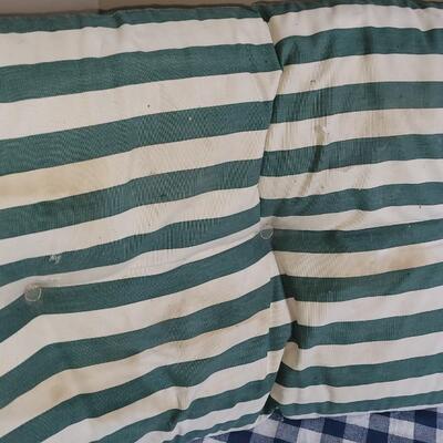 Lot 179: Vintage Green & White Stripe Bench Cushion (Has some Discoloration)