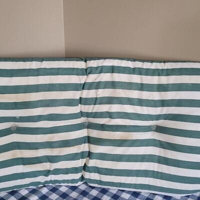 Lot 179: Vintage Green & White Stripe Bench Cushion (Has some Discoloration)