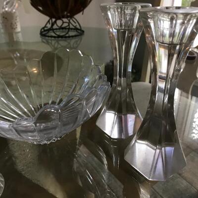 7PC GLASS/CRYSTAL, CANDLESTICKS, BOWLS & VOTIVE