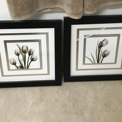 2 PC BLACK & WHITE FRAMED TULIP PRINTS