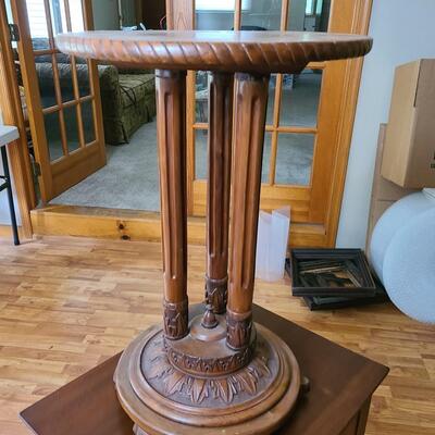 Lot 6: Christine Jensen, Antique Hand Carved Pedestal Stand/Table