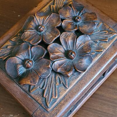 Lot 003:  Antique Hand Carved Jewerly Box