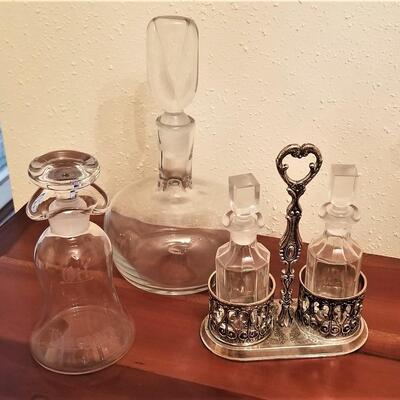 Lot #117  Hand Blown Decanter, Double Cruet, Vintage Oil/Vinegar