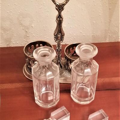 Lot #117  Hand Blown Decanter, Double Cruet, Vintage Oil/Vinegar