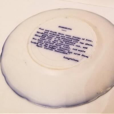 Lot #119  Fantastic Antique Flow Blue Plate featuring "Evangeline" - poem on reverse