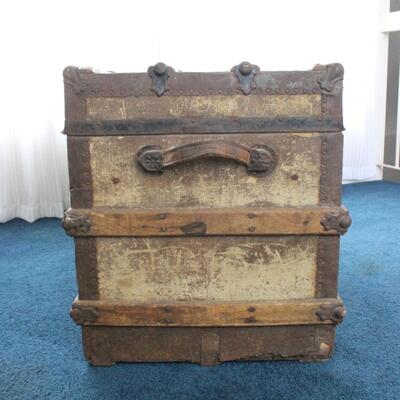 Vintage Antique Wood Steamer Trunk Box Treasure Chest 