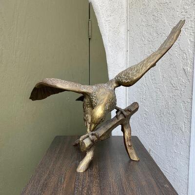 Large Brass Eagle Hawk with Wings Spread Statue