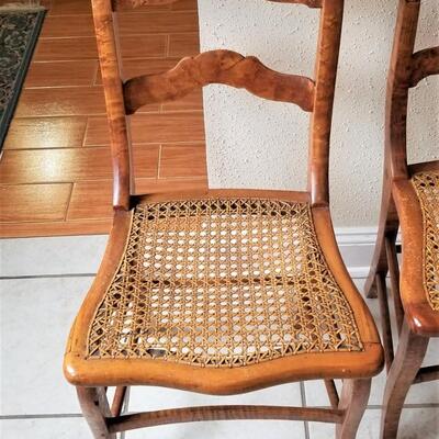Lot #134  Set of 4 Bird's Eye Maple Caned chairs
