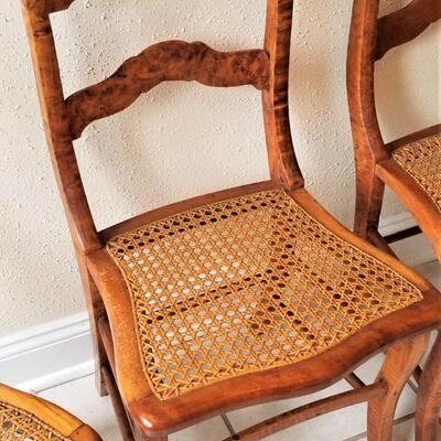 Lot #134  Set of 4 Bird's Eye Maple Caned chairs