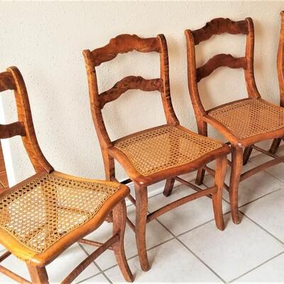 Lot #134  Set of 4 Bird's Eye Maple Caned chairs