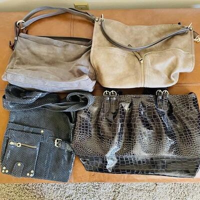 LOT 170  GROUP OF 4 HANDBAGS FAUX SNAKE FAUX ALLIGATOR TOSCAN LEATHER 