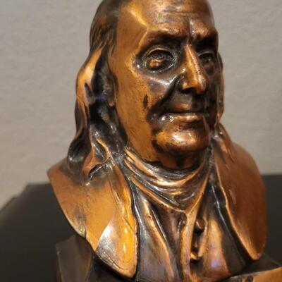 Lot 201: Vintage ACR Limited Chicago Benjamin Franklin Cooper Plated Bust Penny Bank