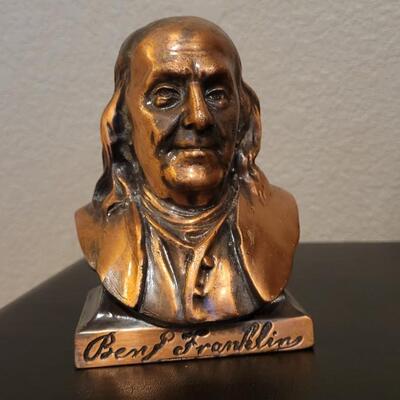 Lot 201: Vintage ACR Limited Chicago Benjamin Franklin Cooper Plated Bust Penny Bank