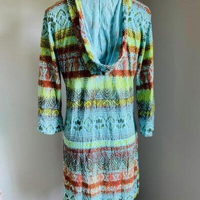 LOT 180  TRIBAL PRINT PAIRIE COTTON TUNIC HOODIE SIZE S 