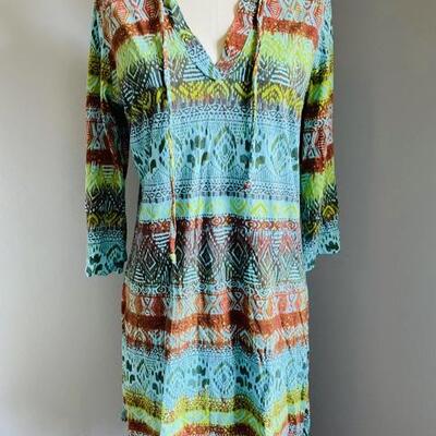 LOT 180  TRIBAL PRINT PAIRIE COTTON TUNIC HOODIE SIZE S 