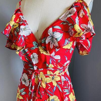 LOT 182  TROPICAL PRINCESS OFF SHOULDER RAYON TIE WAIST 