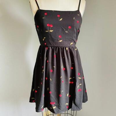 LOT 183   TOBI S/P MINI SPAGHETTI STRAP CHERRY PRINT DRESS ROCKABILLY 