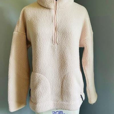 LOT 186  JCREW NUBBY FLEECE PULL OVER PALE PINK HIGH STAND UP COLLAR SIZE S