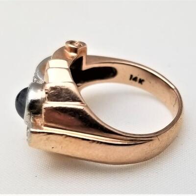 Lot #137  14kt Rose Gold Art Deco ring - Moonstone/diamonds - size 6.5