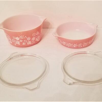 Lot #141  Two pieces vintage Pink Gooseberry PYREX