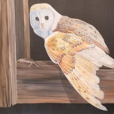 Lot #150  John Akers Owl Print on Canvas