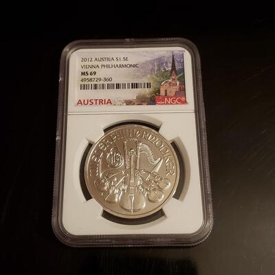 2012 Austria S 1 .5 E Vienna  Philharmonic 1 Oz silver coin MS 69