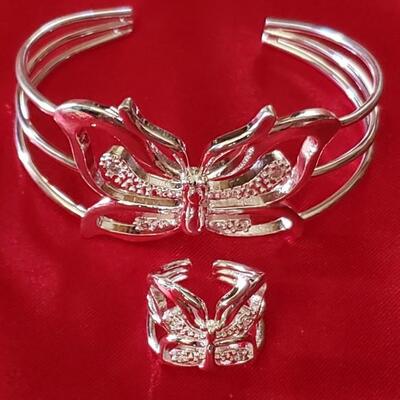 Sterling silver Butterfly ring and bracelet  32 g 
