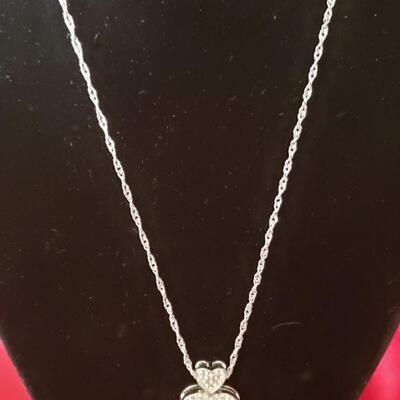 Sterling silver natural stoneruby and diamond   heart pendant and necklace 