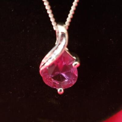 Sterling silver pendant and necklace  natural stone pink topaz