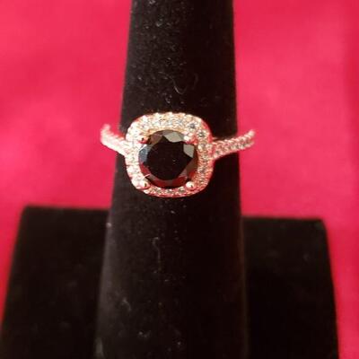 Sterling silver ring size 7  garnet and white diamond 