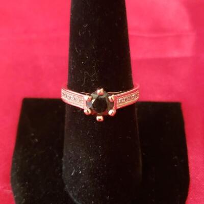 Sterling silver ring  18k gold plated natural garnet  and real diamond 