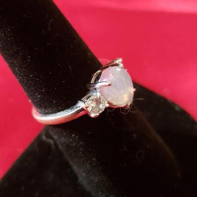 Sterling silver ring  natural aquamarine and diamond .