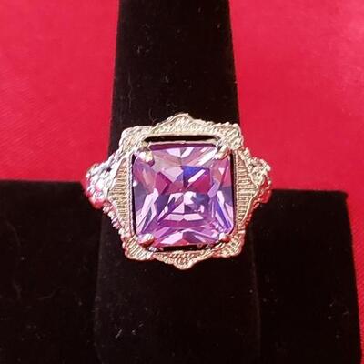 Sterling silver ring  natural pink sapphire and diamond 