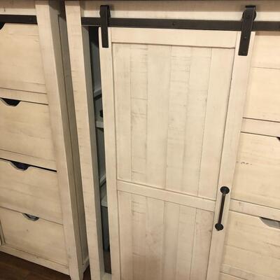 Two rustic barn door chest of drawers 
