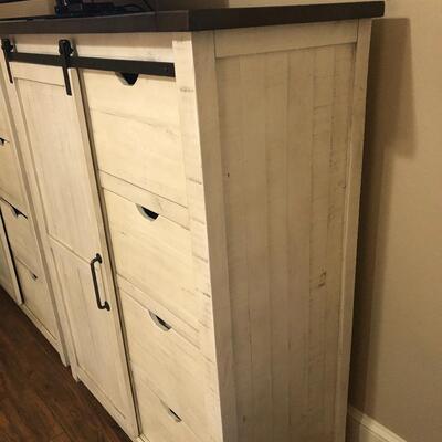 Two rustic barn door chest of drawers 