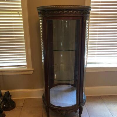Antique French mahogany and brass circular display cabinet
