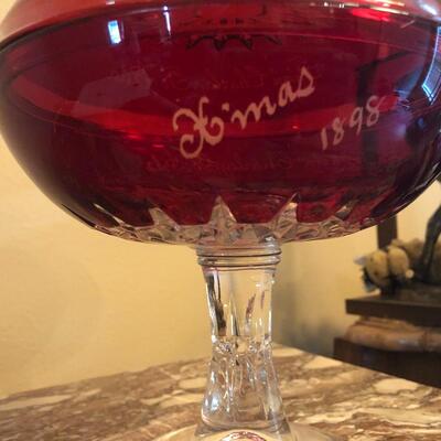 1898 Antique red crystal candy dish