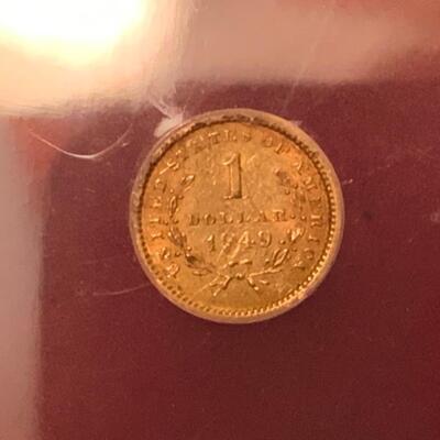 AU50 1849 OPEN WREATH SLABBED AND GRADED GOLD DOLLAR 