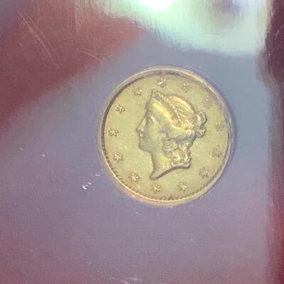 AU50 1849 OPEN WREATH SLABBED AND GRADED GOLD DOLLAR 