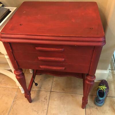 Vintage White sewing machine and cabinet