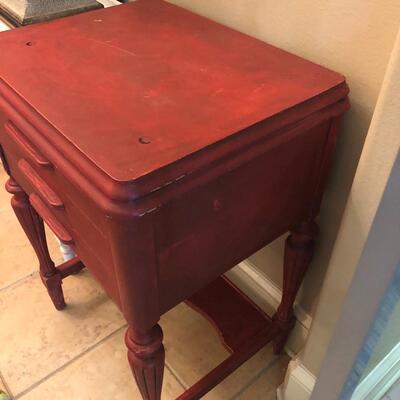 Vintage White sewing machine and cabinet