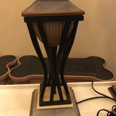 Two new lamps with wrought iron stand
