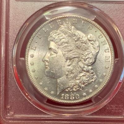 1880 S MORGAN SILVER DOLLAR PCGS SLABBED AND GRADED MS62